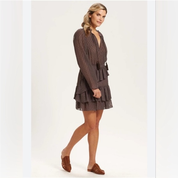 Marie Oliver Dresses & Skirts - Marie Oliver Wynona Silk-Blend Tiered Mini Dress in Chocolate Brown Large